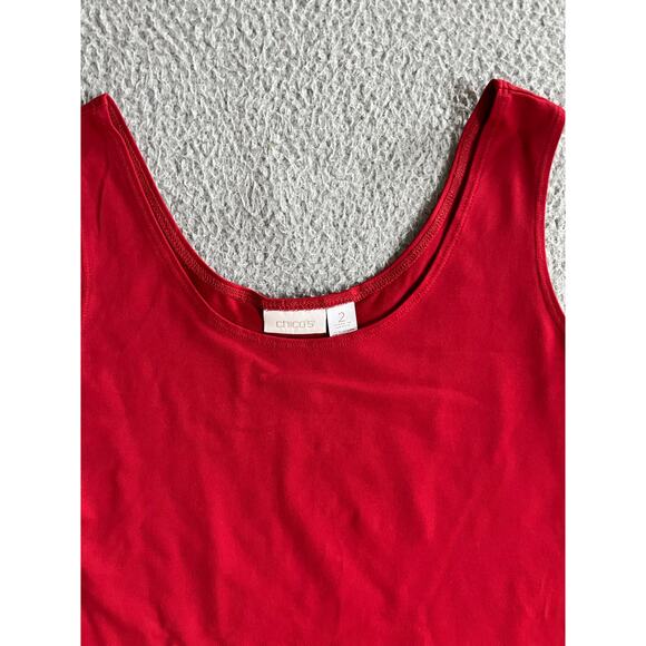 Chico's Tank TopLarge 2 Scuba Stretch Sleeveless Round Neck Red Athletic Fishing - Picture 2 of 10